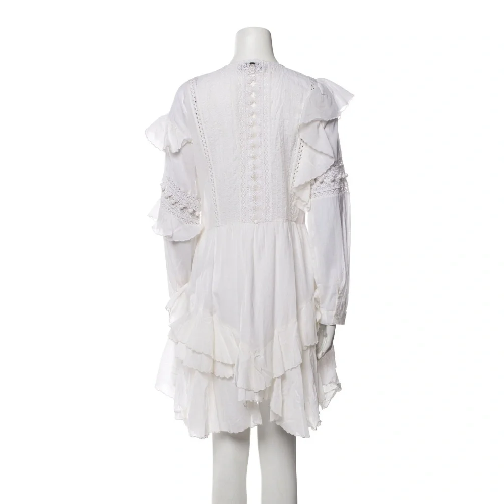 Sea New York Tie Neck Mini Dress White Size 4 Ruffle, Pom-Pom & Tassel Accents - Picture 14 of 14